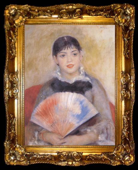 framed  Pierre Auguste Renoir girl witb a f an, ta009-2